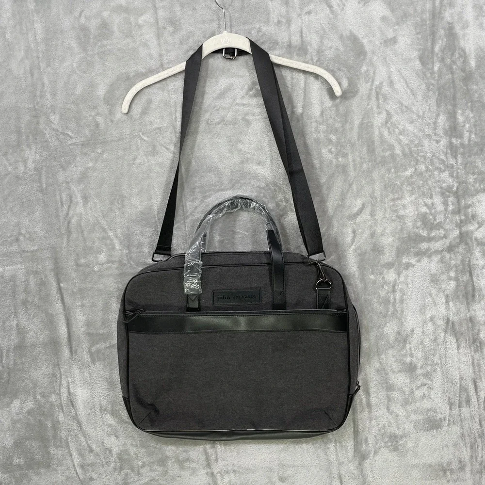 John Varvatos Canvas Tote Lightweight Laptop Messenger‎ Bag Gray/Black NWOT